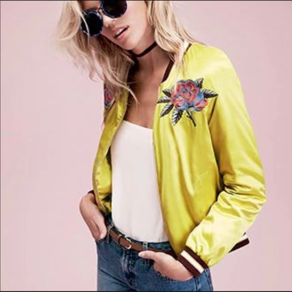 Women’s yellow embroidered satin jacket